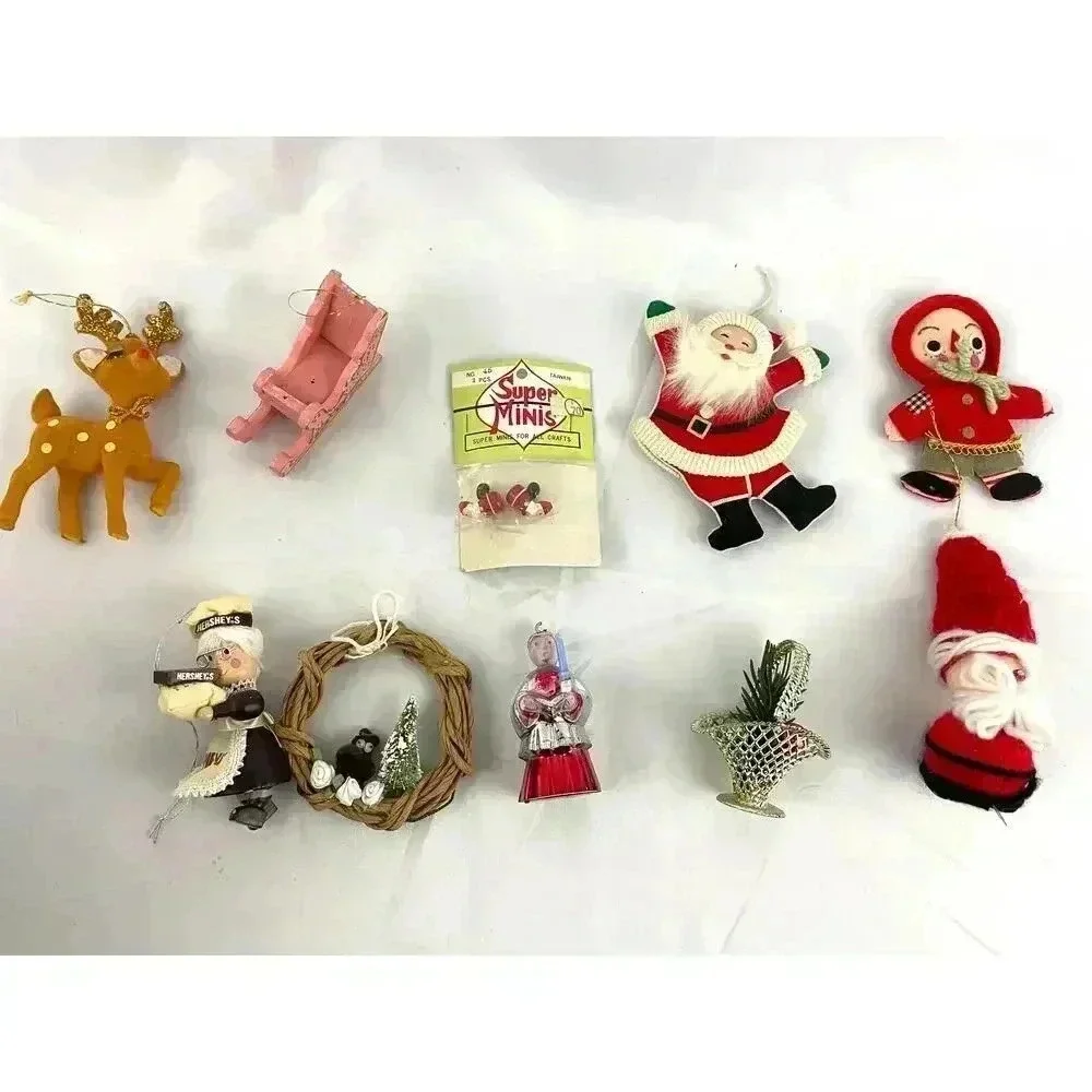 10x VTG Holiday Ornaments Christmas Santa Sleigh Wooden‎ Figures Collectibles